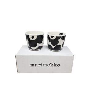 NEW Marimekko Oiva Unikko Black White Floral 2 Cups Mugs Coffee No Handle